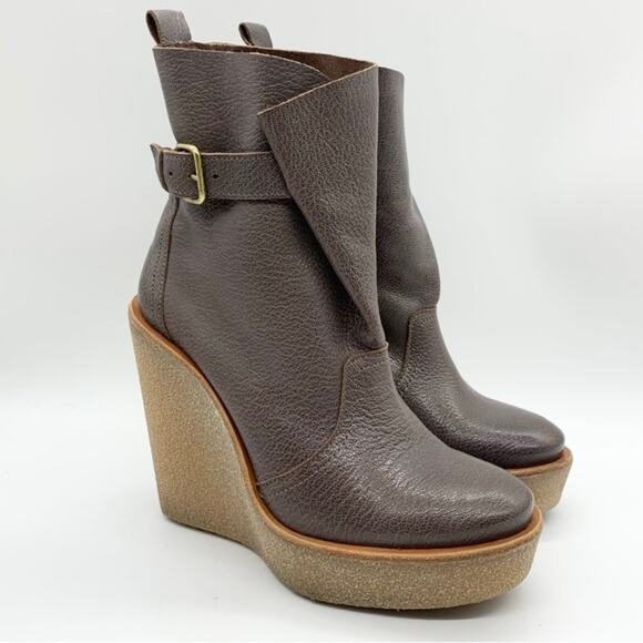 PIERRE HARDY Grain Calf Wedge Ankle Bootie In Taupe Size 37 Contemporary Minimal - Picture 1 of 15